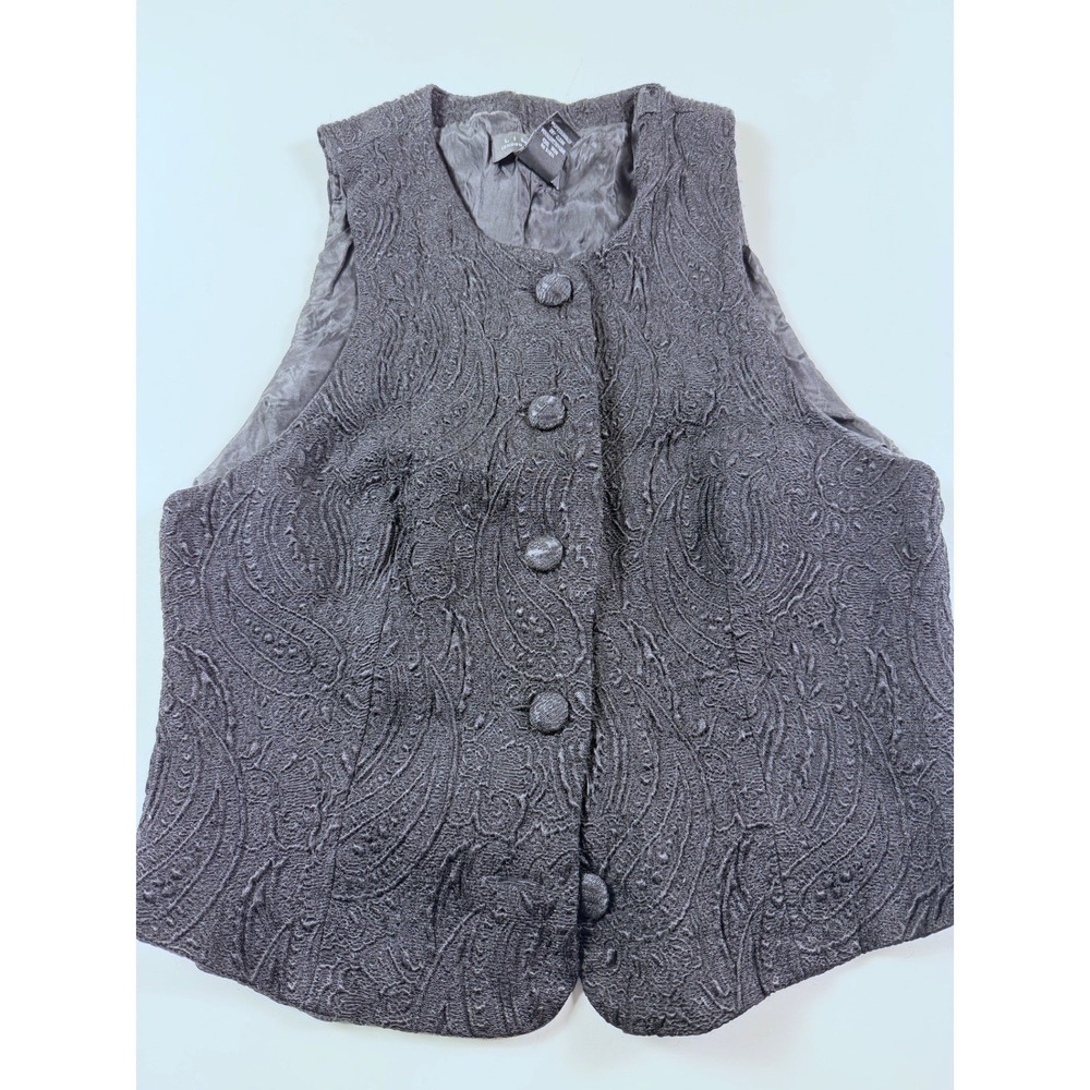 The Limited Vintage Design Paisley Jacquard Wool Blend Vest Black Grey Small